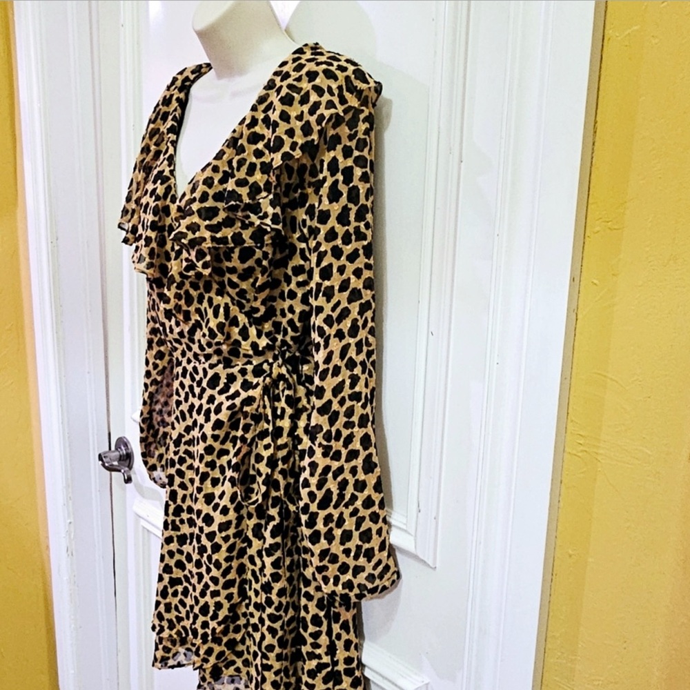 Free People Leopard Print Wrap Dress with Ruffles - Size M - Picture 6 of 11
